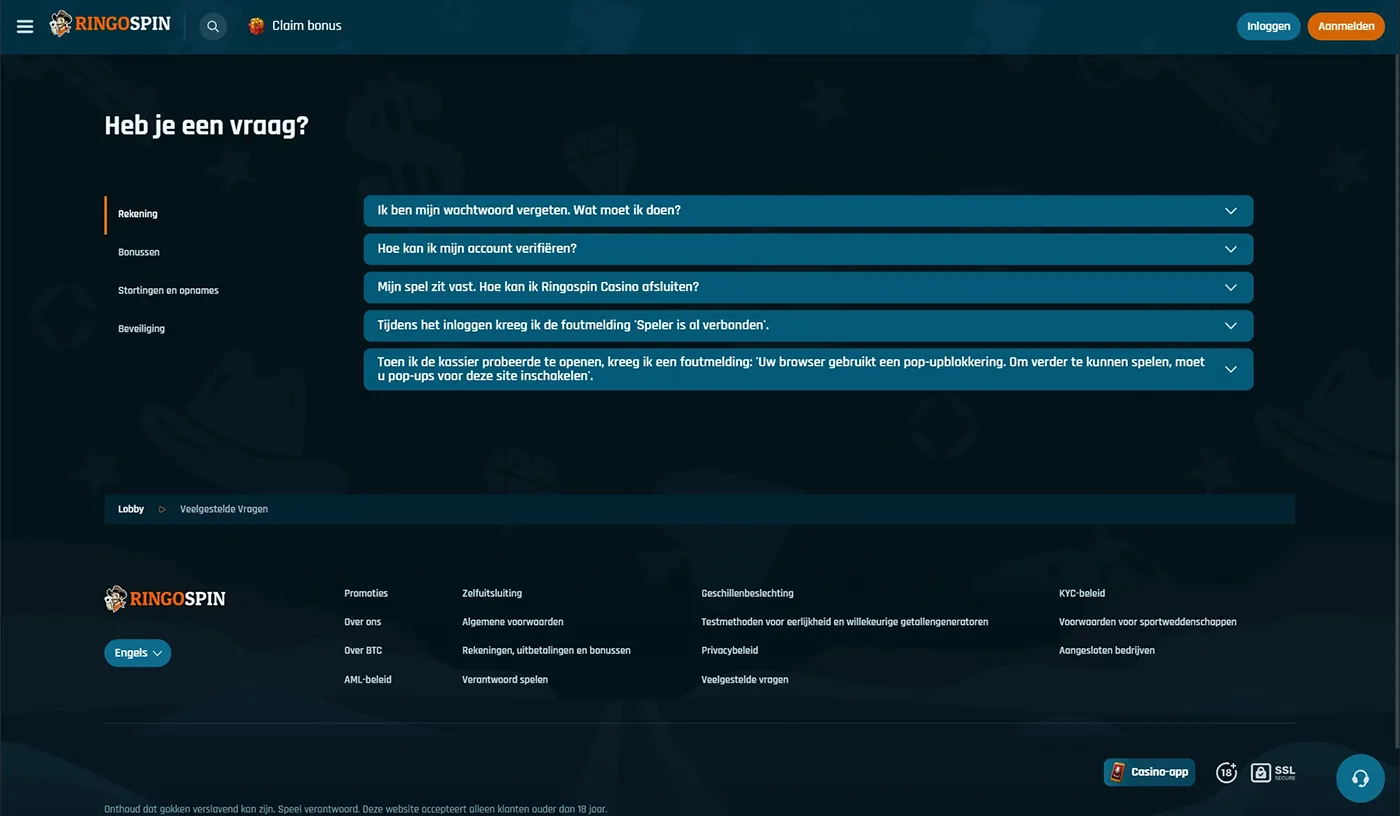 RingoSpin Casino Klantenservice